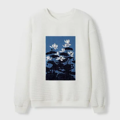 Tokyo-Tiger Blue Lotus Japanese Art Waffle Sweatshirt