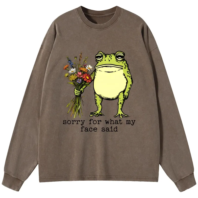 Tokyo-Tiger Frog Sorry Mode Activated Washed Long Sleeve T-Shirt