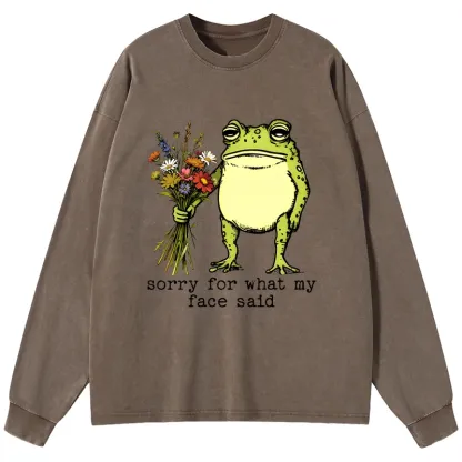 Tokyo-Tiger Frog Sorry Mode Activated Washed Long Sleeve T-Shirt