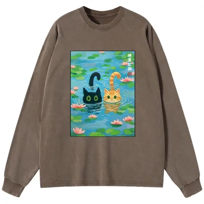 Tokyo-Tiger Cats In The Lotus Pond Long Sleeve T-Shirt
