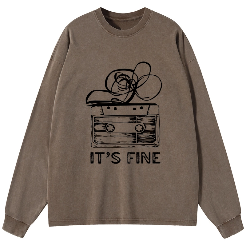 Tokyo-Tiger Cassette Fine Meme Washed Long Sleeve T-Shirt