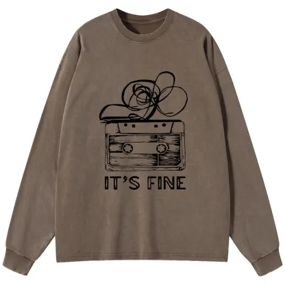 Tokyo-Tiger Cassette Fine Meme Washed Long Sleeve T-Shirt