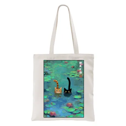 Tokyo-Tiger Funny Cats Swimming In Lilies Tote Bag
