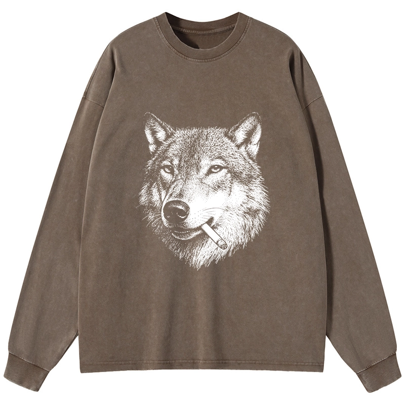 Tokyo-Tiger Cool Wolf Meme Bad Decisions Pending Washed Long Sleeve T-Shirt
