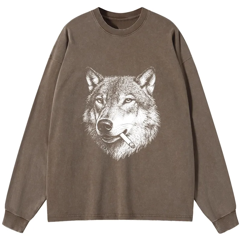 Tokyo-Tiger Cool Wolf Meme Bad Decisions Pending Washed Long Sleeve T-Shirt
