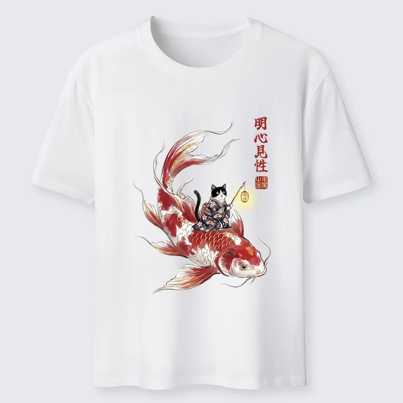 Tokyo-Tiger Cute Kimono Cat On Koi Fish Classic T-Shirt