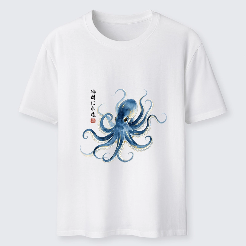 Tokyo-Tiger Stylish Blue Octopus Japanese Classic T-Shirt