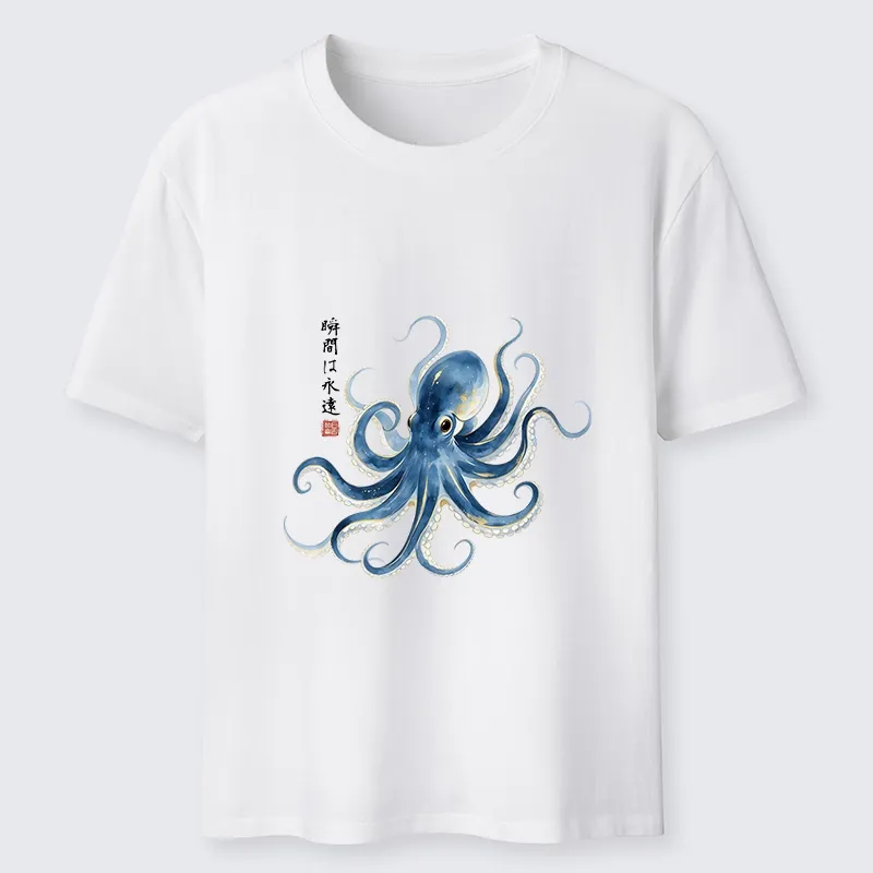 Tokyo-Tiger Stylish Blue Octopus Japanese Classic T-Shirt