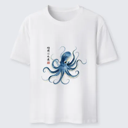 Tokyo-Tiger Stylish Blue Octopus Japanese Classic T-Shirt