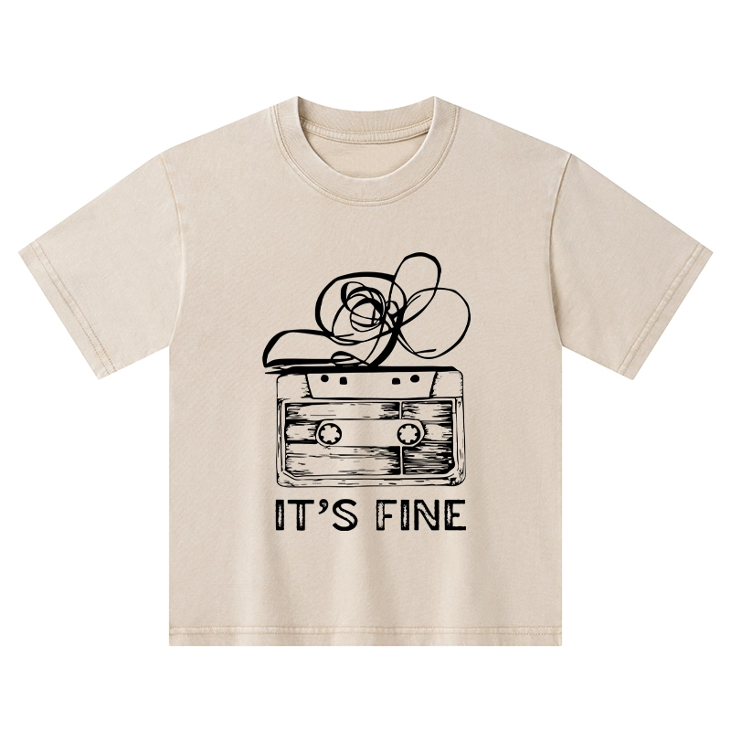 Tokyo-Tiger Cassette Fine Meme Kids Washed T-Shirt