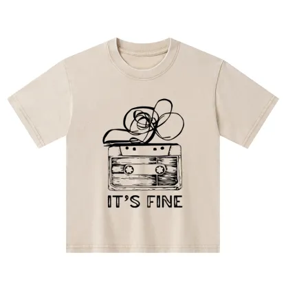 Tokyo-Tiger Cassette Fine Meme Kids Washed T-Shirt
