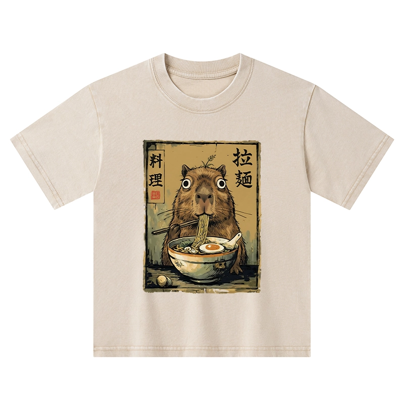 Tokyo-Tiger Cute Capybara Eating Ramen Kids Washed T-Shirt