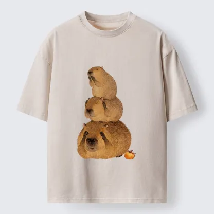 Tokyo-Tiger Capybara Hear No Evil Meme Washed T-Shirt