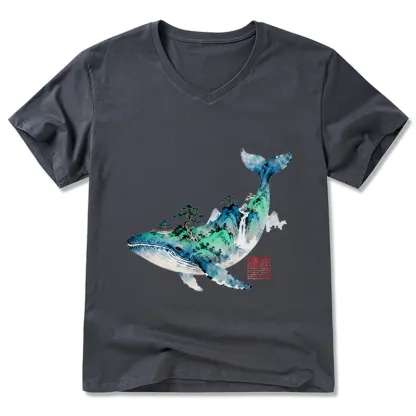Tokyo-Tiger Whale Ink Painting Landscape V-Neck Classic T-Shirt