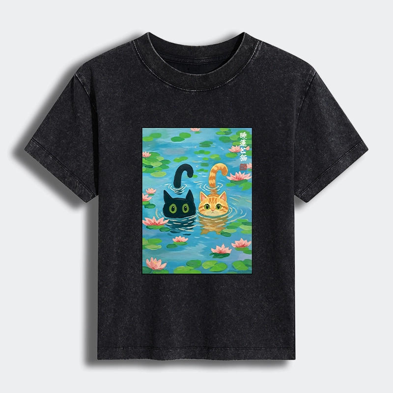 Tokyo-Tiger Cats In The Lotus Pond Women's Washed T-shirt