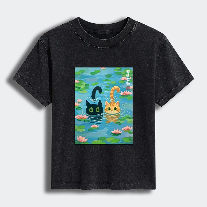 Tokyo-Tiger Cats In The Lotus Pond Women's Washed T-shirt