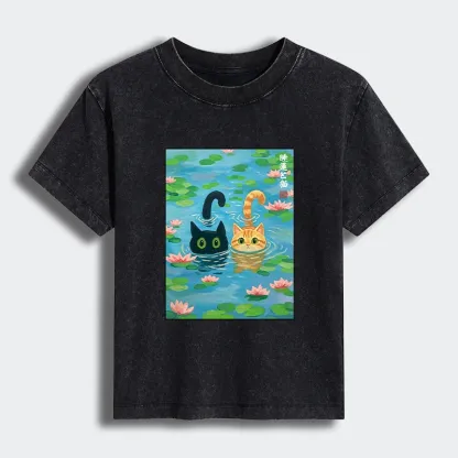 Tokyo-Tiger Cats In The Lotus Pond Women's Washed T-shirt