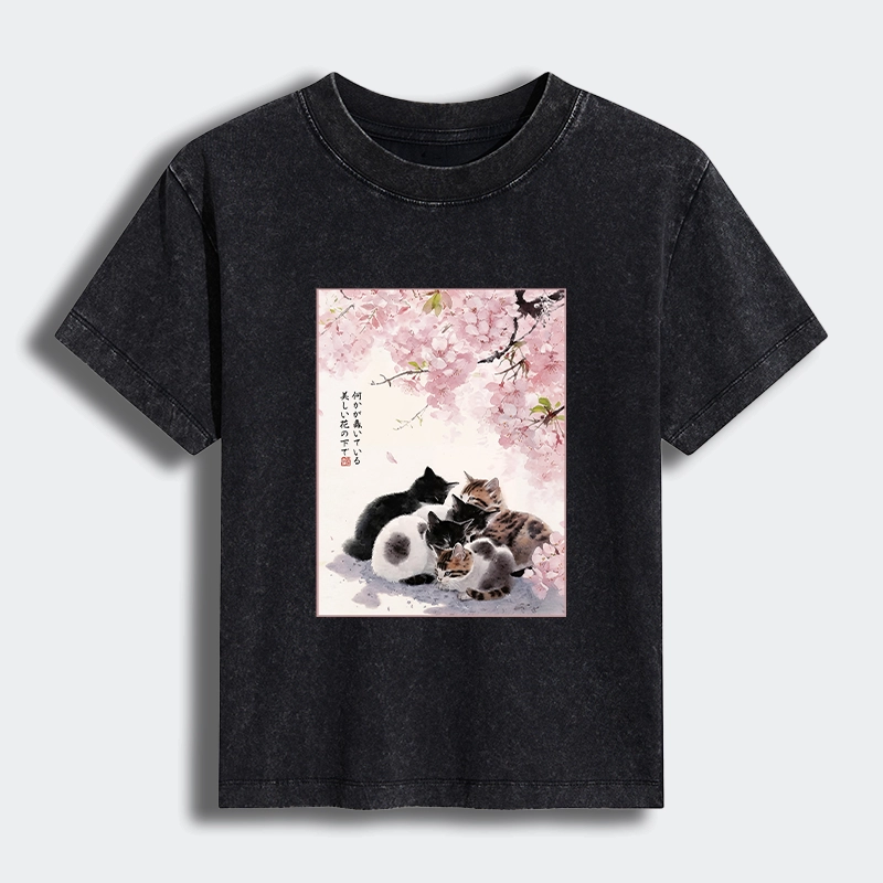 Tokyo-Tiger Cute Cats Sakura Garden Women's Washed T-shirt