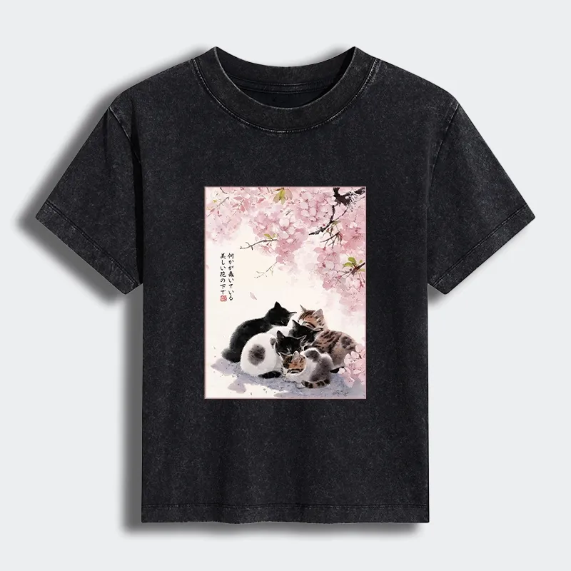 Tokyo-Tiger Cute Cats Sakura Garden Women's Washed T-shirt