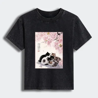 Tokyo-Tiger Cute Cats Sakura Garden Women's Washed T-shirt