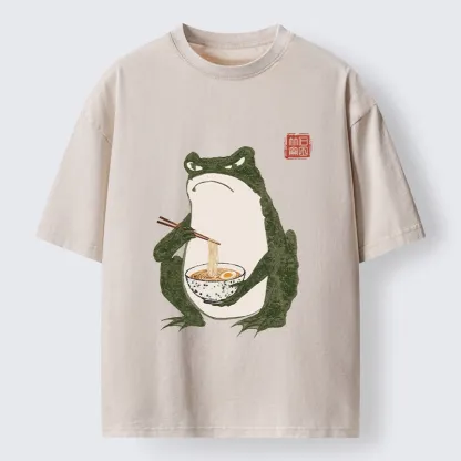 Tokyo-Tiger Grumpy Frog Loves Ramen Washed T-Shirt