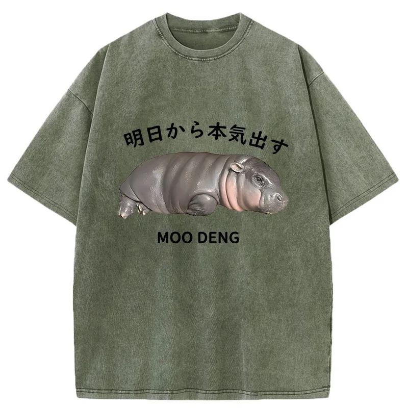Tokyo-Tiger Lazy Moo Deng Washed T-Shirt