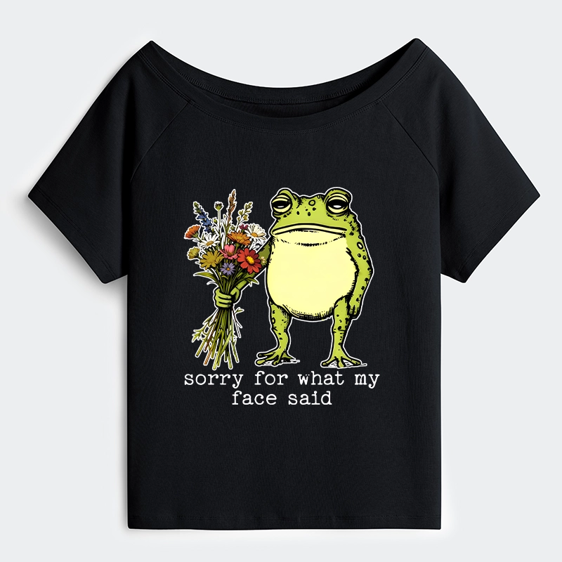 Tokyo-Tiger Frog Sorry Mode Activated Off Shoulder T-Shirt