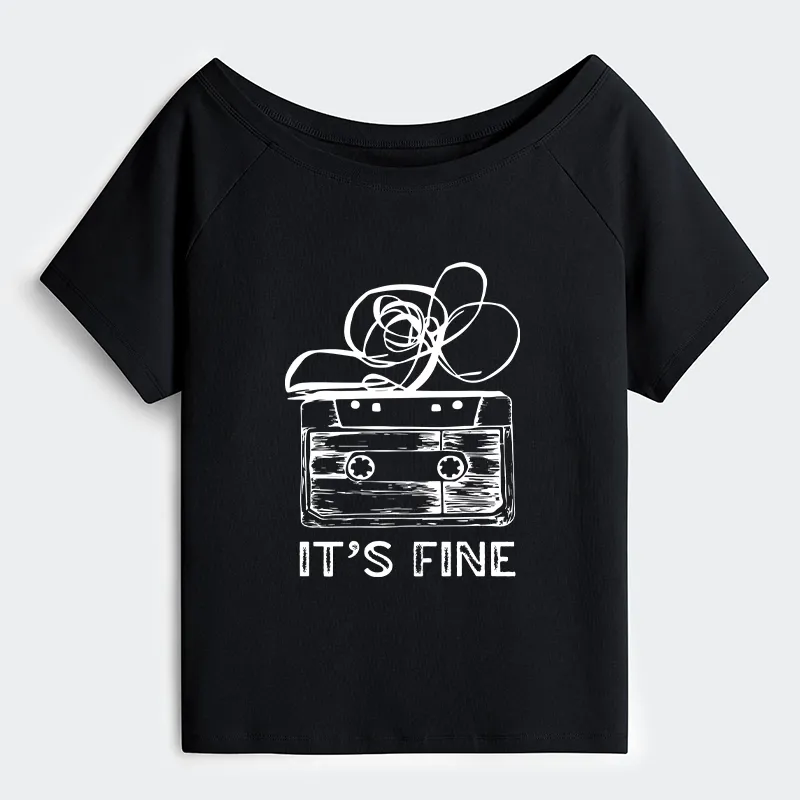 Tokyo-Tiger Cassette Fine Meme Off Shoulder T-Shirt