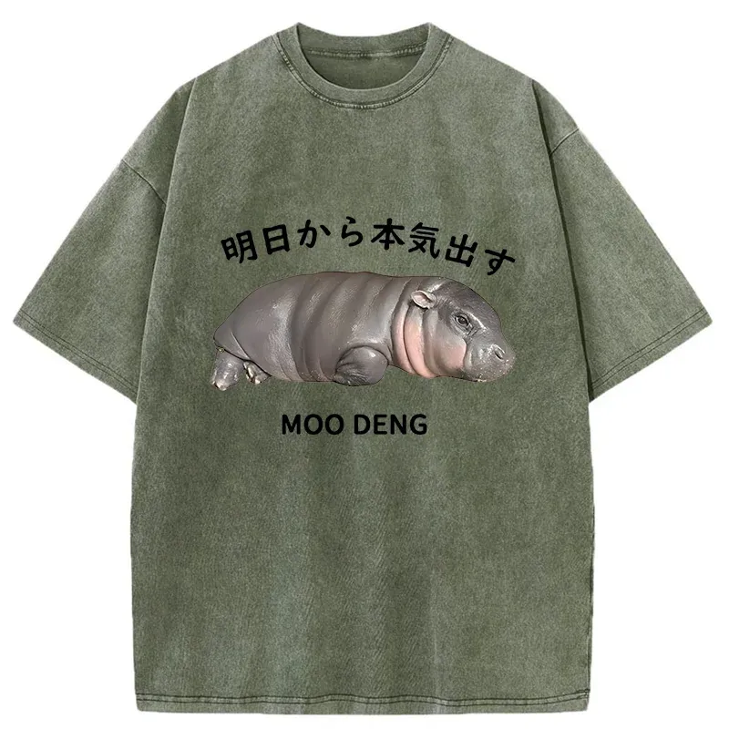 Tokyo-Tiger Lazy Moo Deng Washed T-Shirt