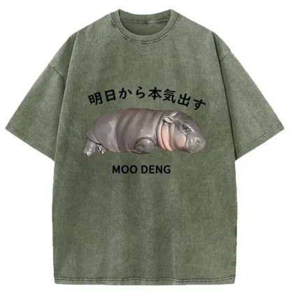 Tokyo-Tiger Lazy Moo Deng Washed T-Shirt