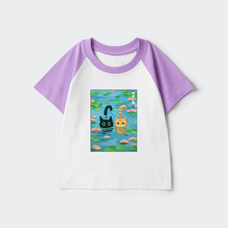 Tokyo-Tiger Cats In The Lotus Pond Kids Raglan T-shirt