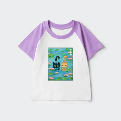 Tokyo-Tiger Cats In The Lotus Pond Kids Raglan T-shirt
