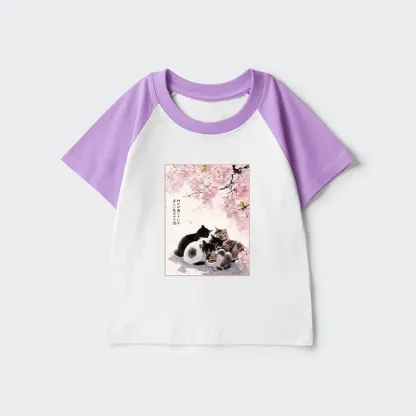 Tokyo-Tiger Cute Cats Sakura Garden Kids Raglan T-shirt