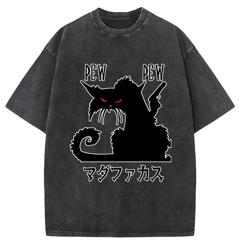 Tokyo-Tiger Angry Japanese Cat Washed T-Shirt