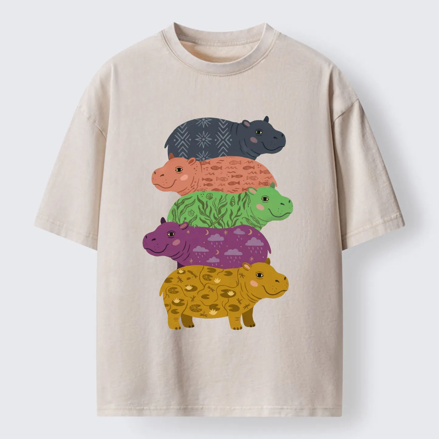 Tokyo-Tiger Stack Of Moodengs Washed T-Shirt