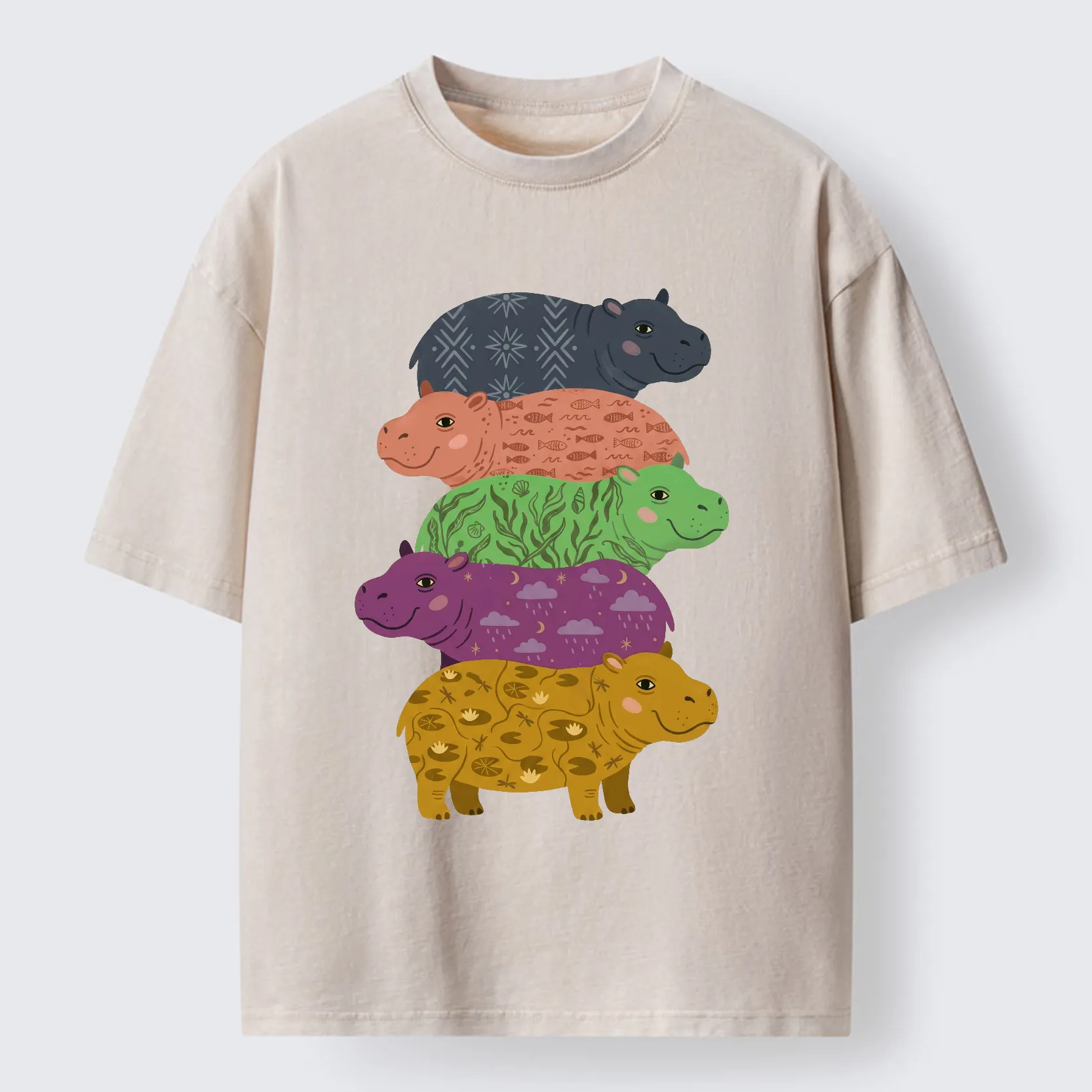 Tokyo-Tiger Stack Of Moodengs Washed T-Shirt
