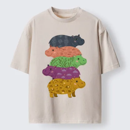 Tokyo-Tiger Stack Of Moodengs Washed T-Shirt
