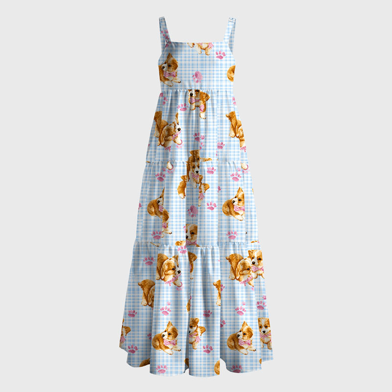 Tokyo-Tiger Paws and Corgi Cuties Maxi Dress