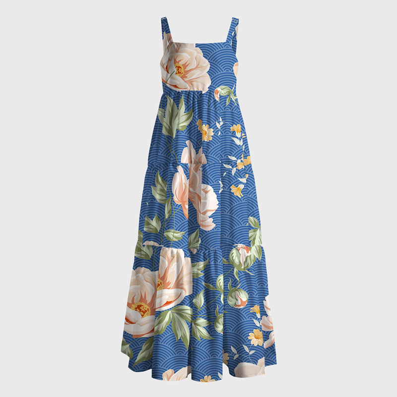 Tokyo-Tiger Flowers In The Waves Maxi Dress