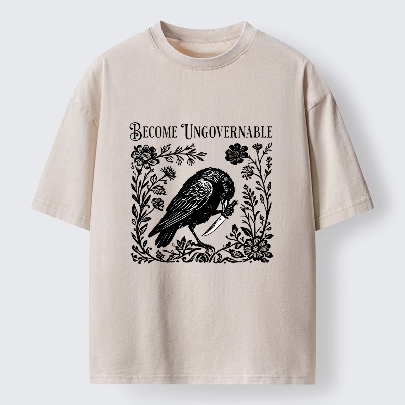 Tokyo-Tiger Crow With Knife Floral Print Washed T-Shirt