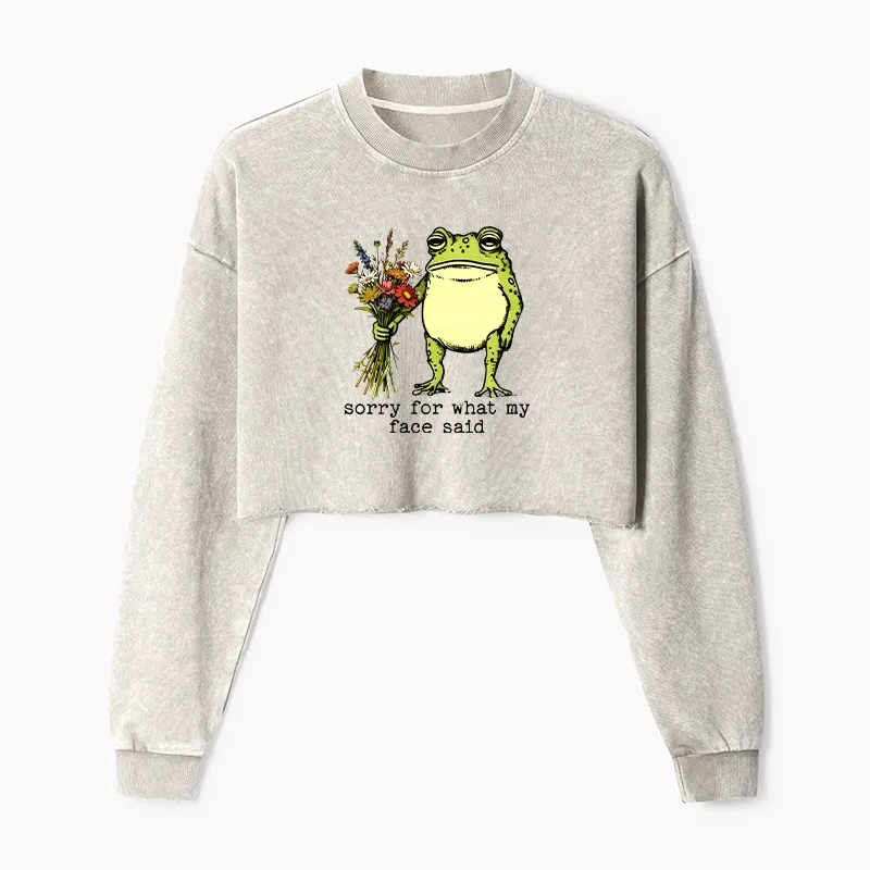 Tokyo-Tiger Frog Sorry Mode Activated Washed Crop Sweatshirt Sale