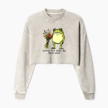 Tokyo-Tiger Frog Sorry Mode Activated Washed Crop Sweatshirt