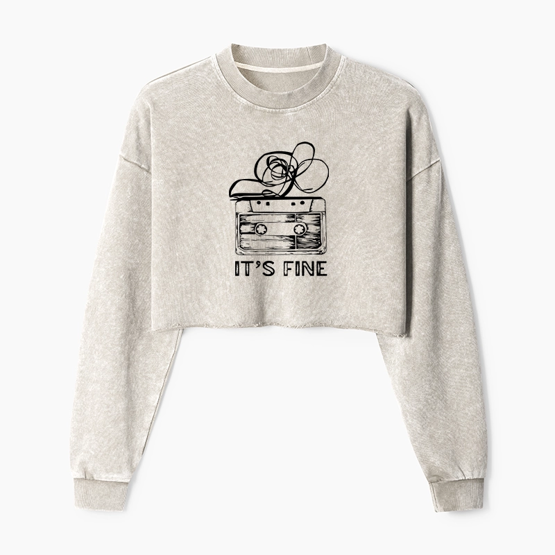 Tokyo-Tiger Cassette Fine Meme Washed Crop Sweatshirt