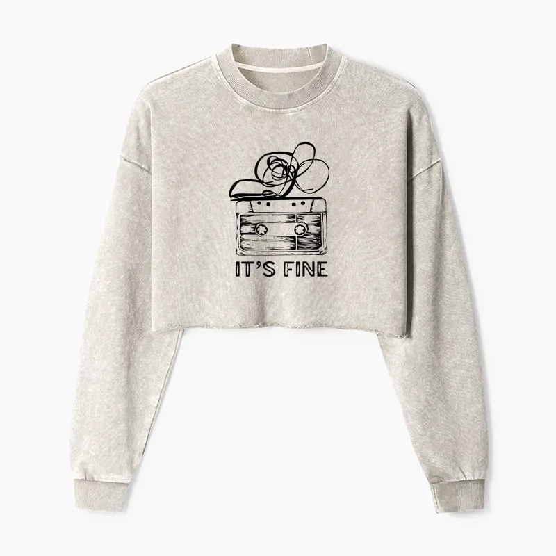 Tokyo-Tiger Cassette Fine Meme Washed Crop Sweatshirt