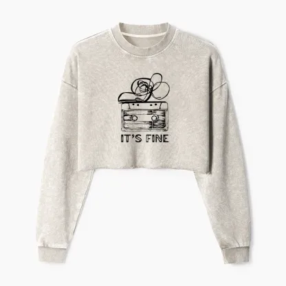 Tokyo-Tiger Cassette Fine Meme Washed Crop Sweatshirt