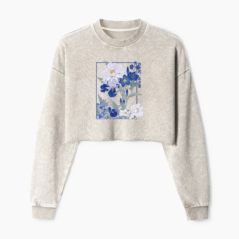 Tokyo-Tiger Blossoms Of The Firmament Washed Crop Sweatshirt