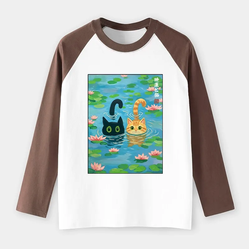 Tokyo-Tiger Cats In The Lotus Pond Raglan Long Sleeve T-shirt