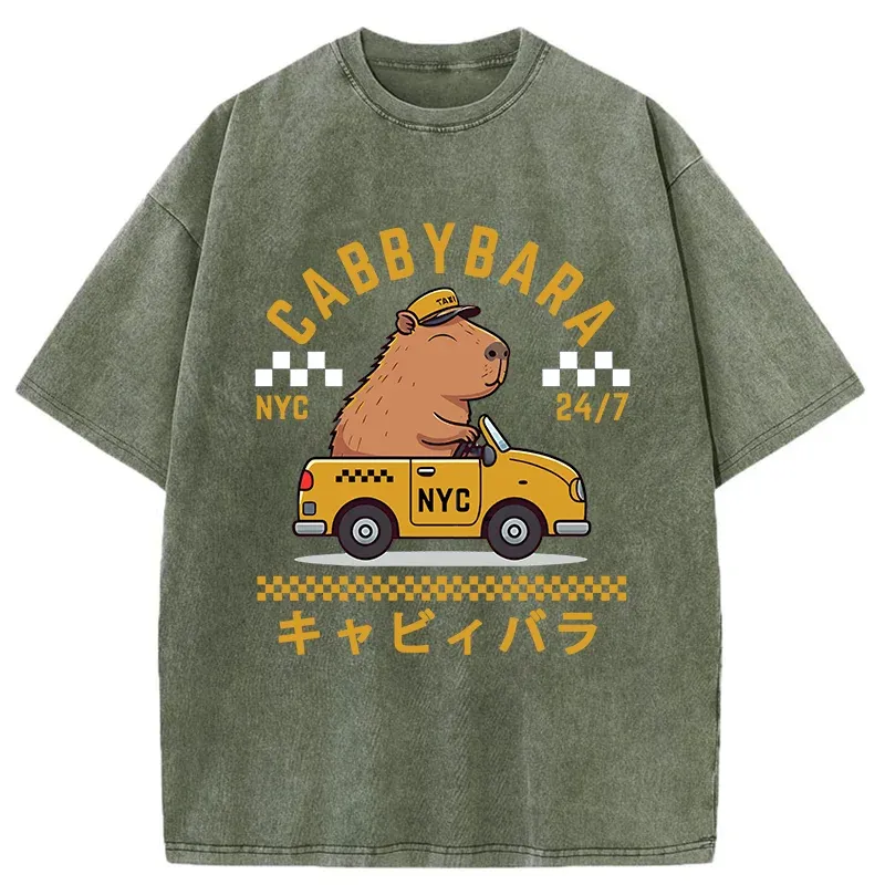 Tokyo-Tiger Capybara Driving Washed T-Shirt