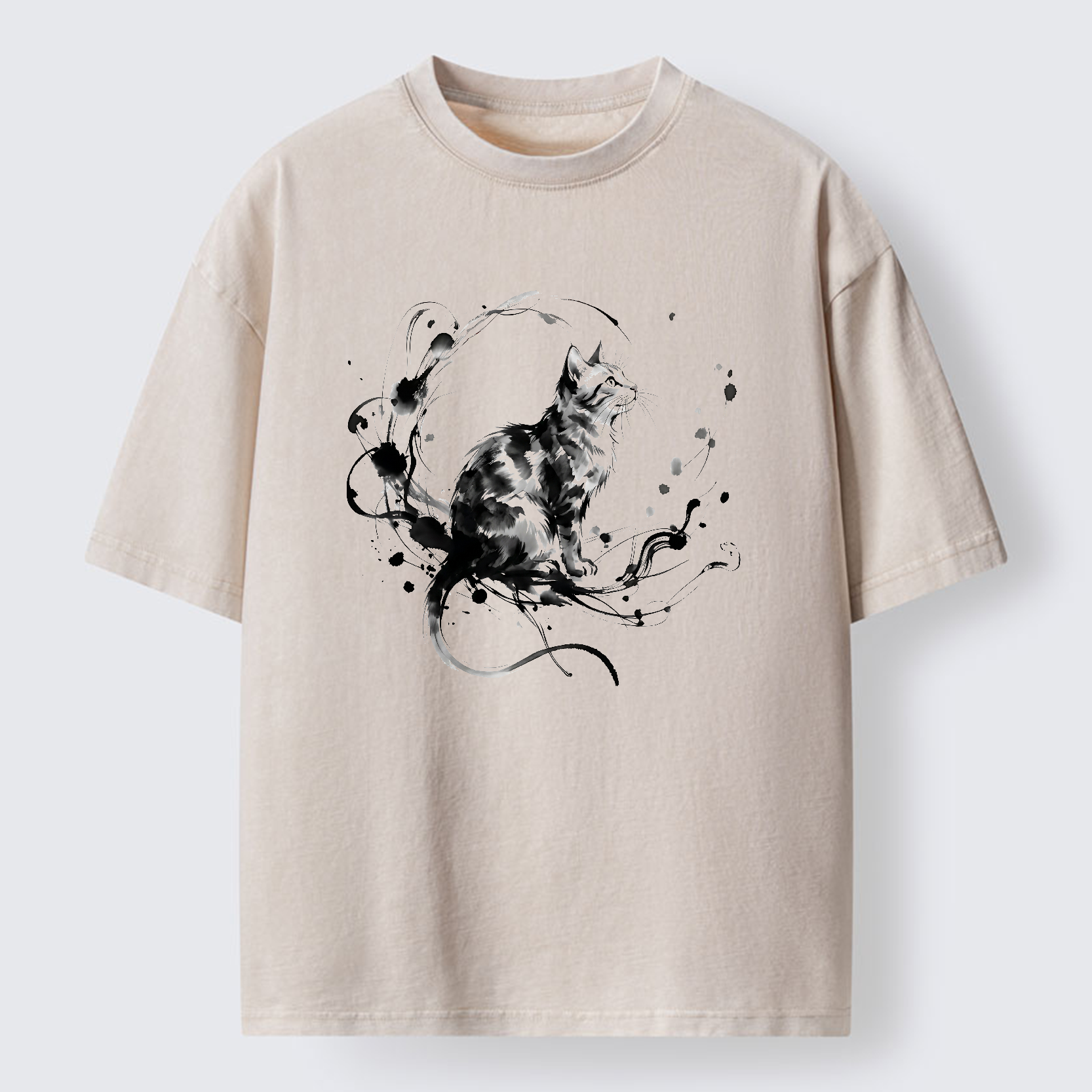 Tokyo-Tiger Ink Cat Washed T-Shirt