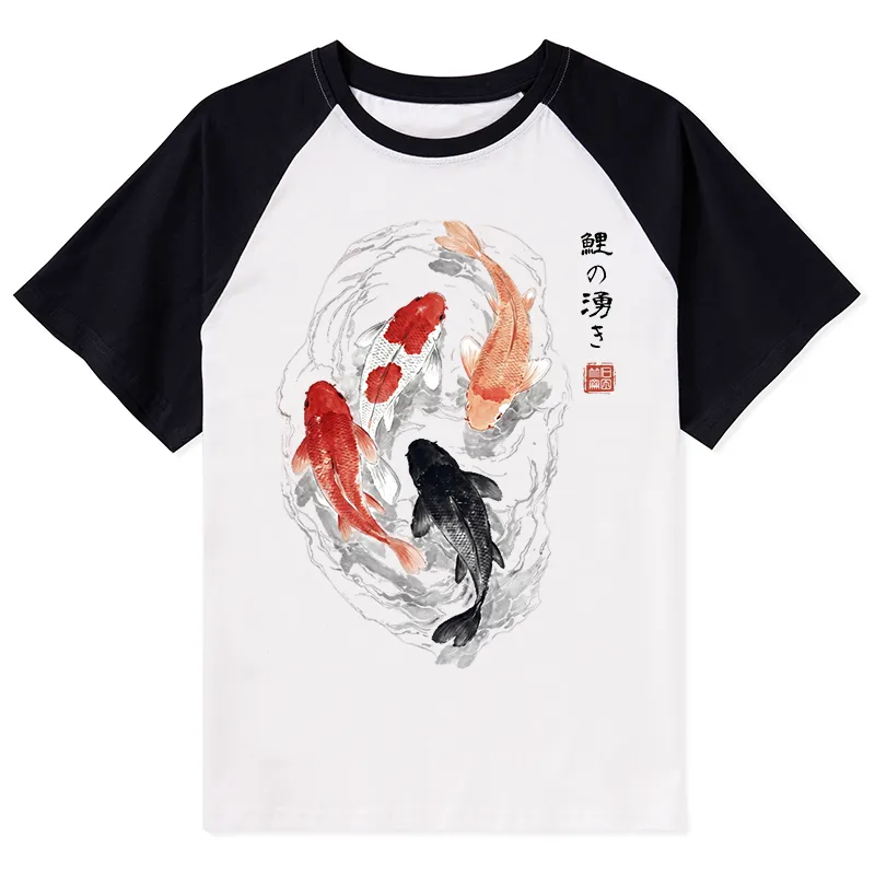 Tokyo-Tiger Koi Fish Flow In Traditional Ink Style Raglan T-shirt Sale